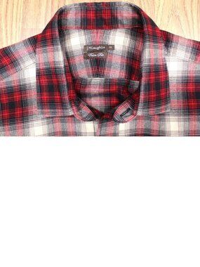 J. McLAUGHLIN FANNEL TRIM FIT 100% COTTON SHIRT RED PLAID Sz MEDIUM, M